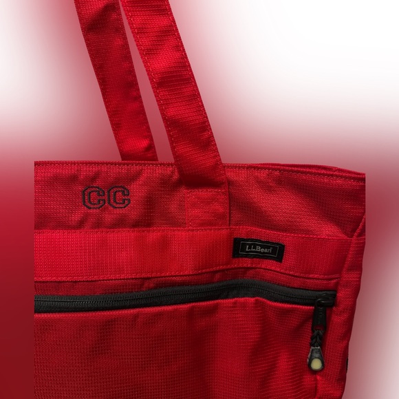 L.L.Bean Red Utility Tote Bag Zip Top Boat Tote Style Gym Travel Bag - Picture 4 of 10